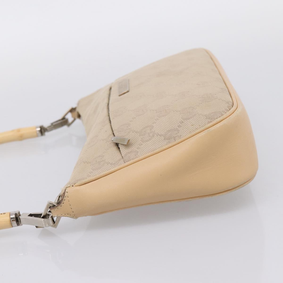 GUCCI GG Canvas Bamboo Hand Bag Beige Silver 001 3870 Auth mr2927A