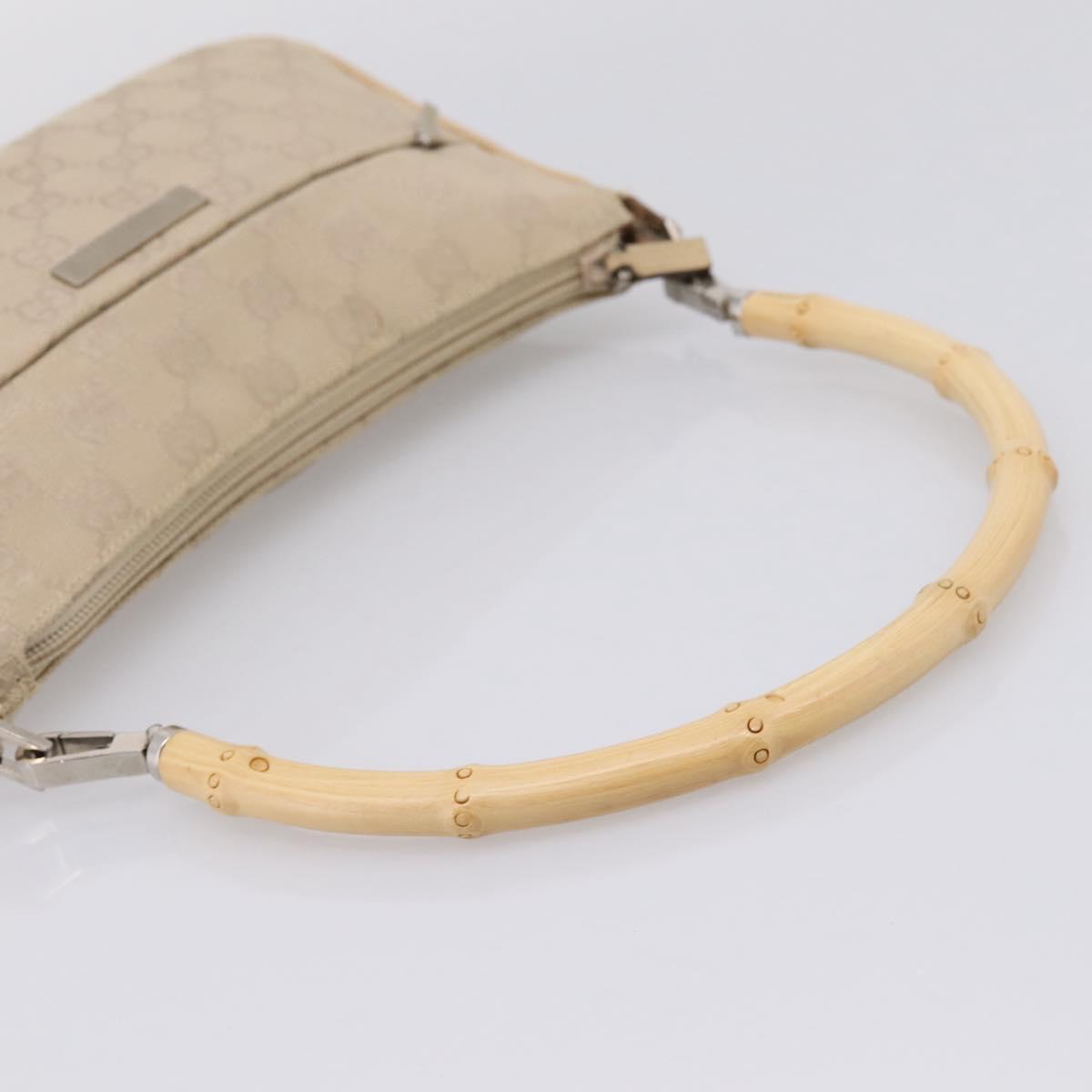 GUCCI GG Canvas Bamboo Hand Bag Beige Silver 001 3870 Auth mr2927A