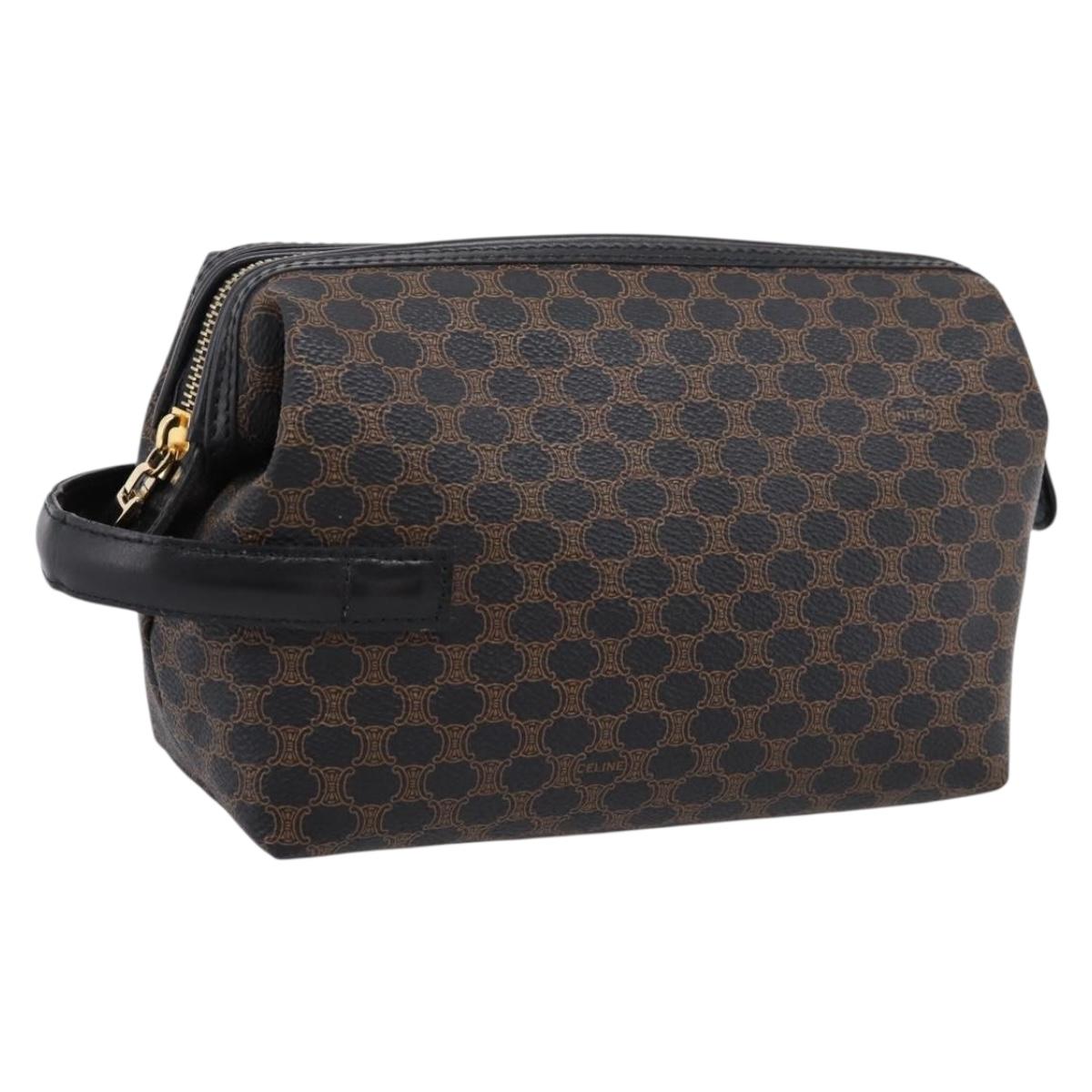 CELINE Macadam Canvas Clutch Bag PVC Black Gold Tone Auth mr2928A