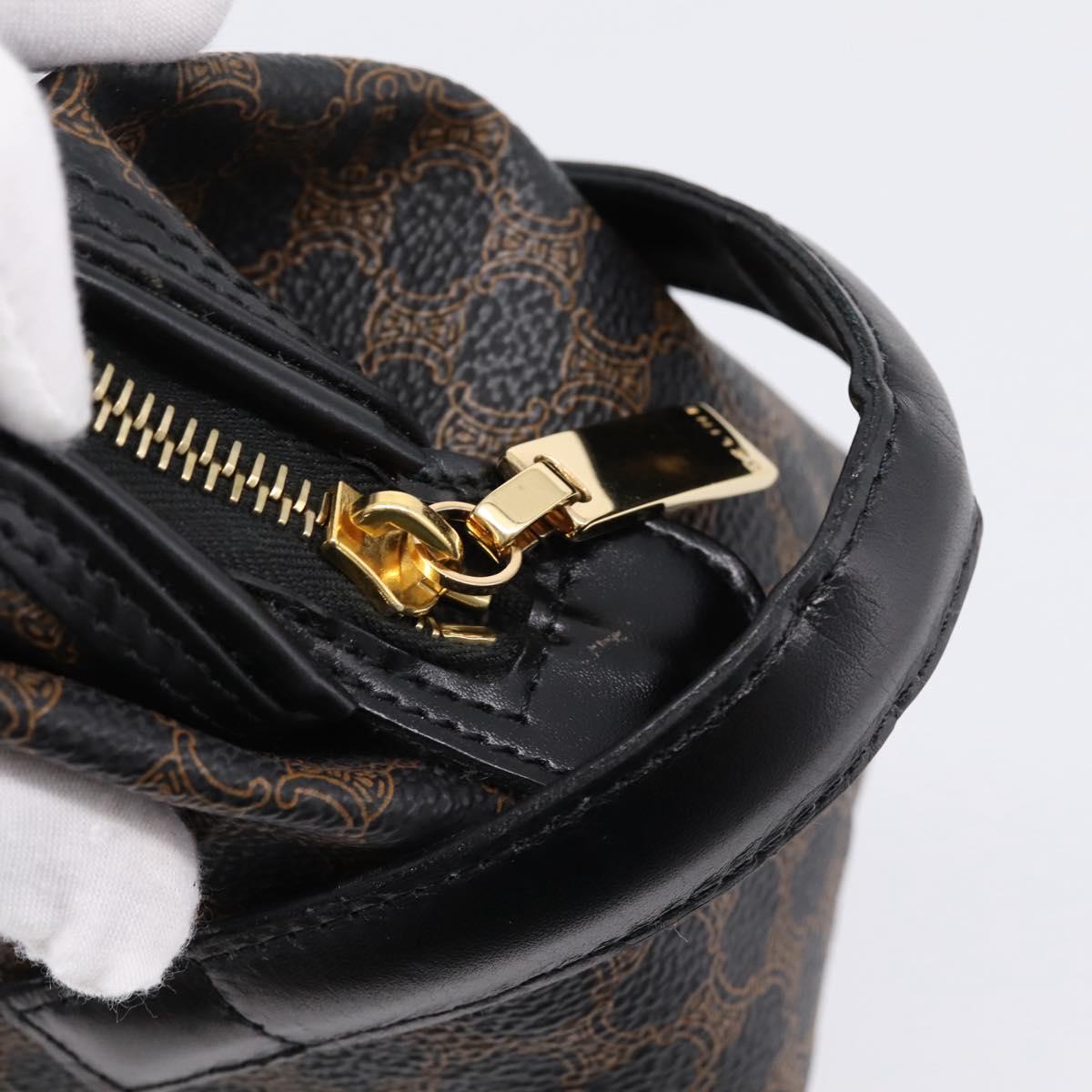 CELINE Macadam Canvas Clutch Bag PVC Black Gold Tone Auth mr2928A