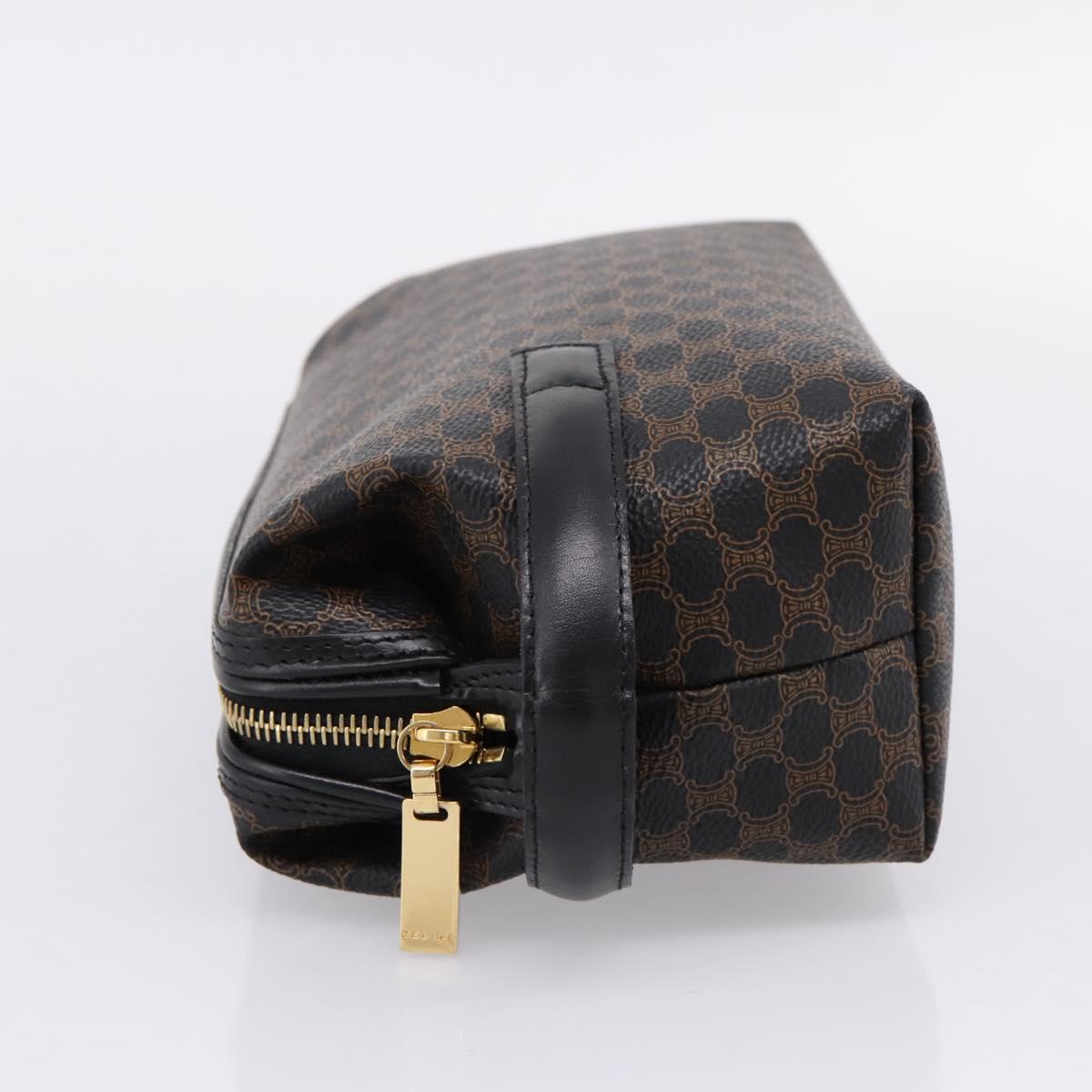 CELINE Macadam Canvas Clutch Bag PVC Black Gold Tone Auth mr2928A