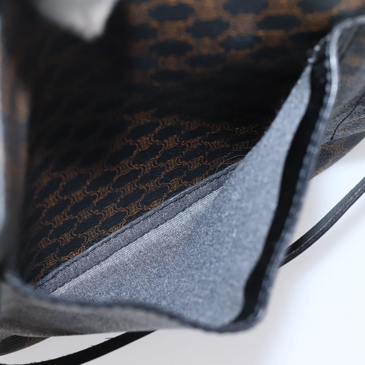 CELINE Macadam Canvas Shoulder Bag PVC Black Gold Tone Auth mr2929A