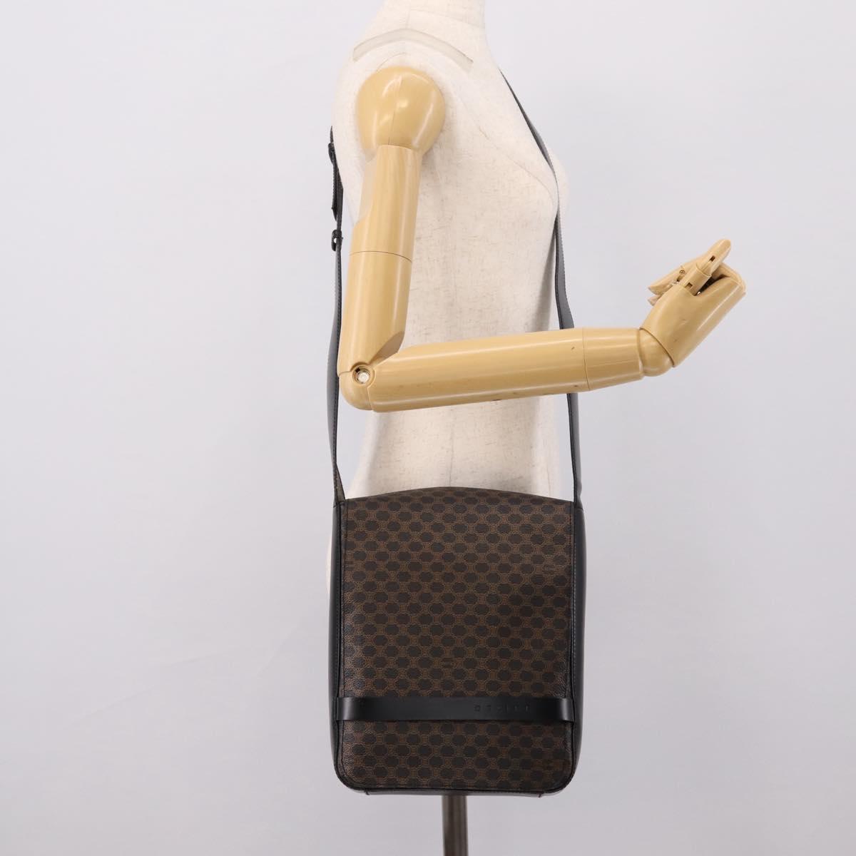 CELINE Macadam Canvas Shoulder Bag PVC Black Gold Tone Auth mr2929A