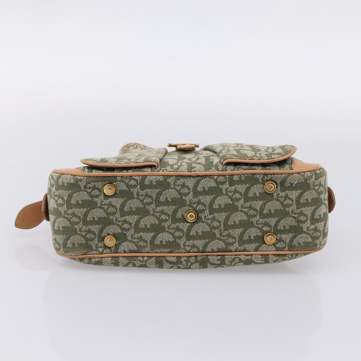 Christian Dior Trotter Canvas Double Saddle Bag Khaki Gold Tone Auth mr2931