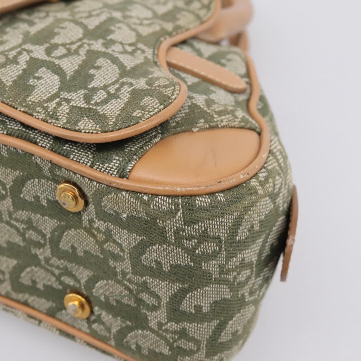 Christian Dior Trotter Canvas Double Saddle Bag Khaki Gold Tone Auth mr2931