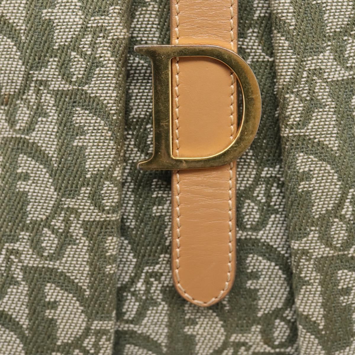 Christian Dior Trotter Canvas Double Saddle Bag Khaki Gold Tone Auth mr2931