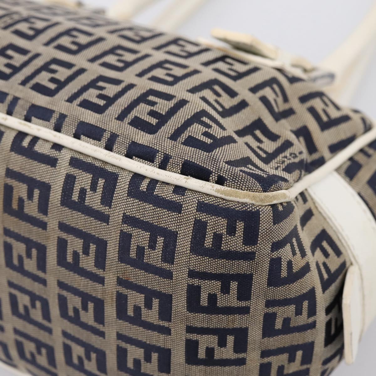 FENDI Zucchino Canvas Hand Bag Navy Silver 8BN004 Auth mr2935