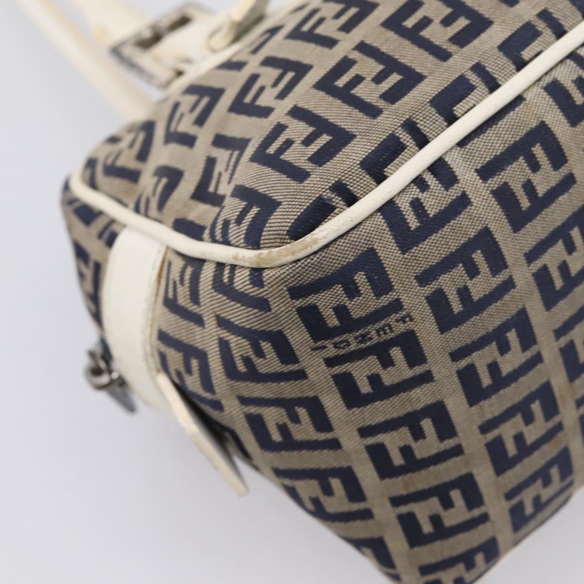 FENDI Zucchino Canvas Hand Bag Navy Silver 8BN004 Auth mr2935