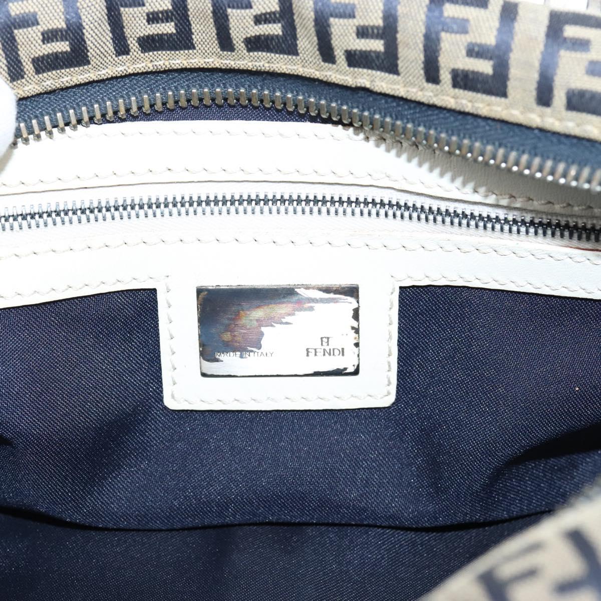 FENDI Zucchino Canvas Hand Bag Navy Silver 8BN004 Auth mr2935