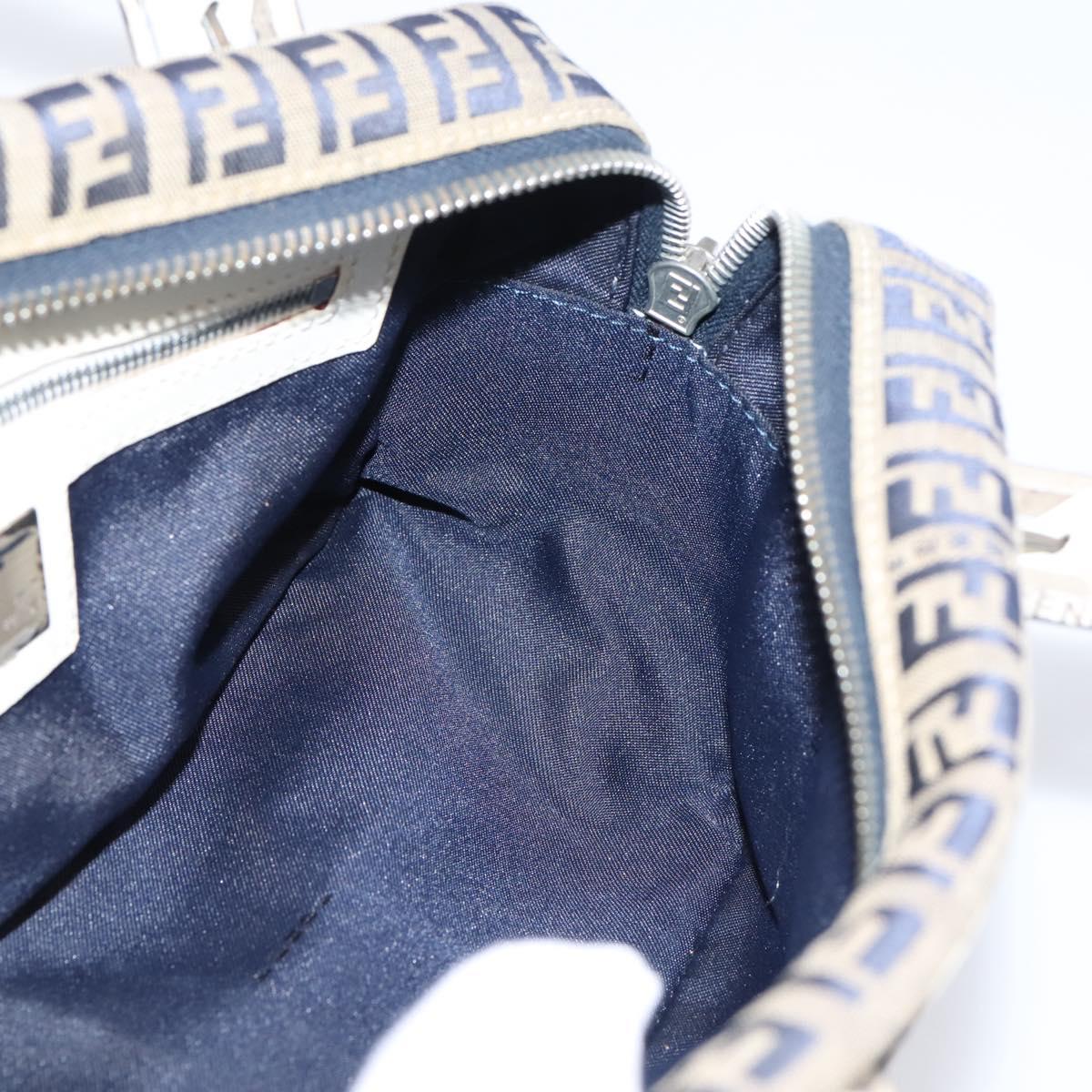 FENDI Zucchino Canvas Hand Bag Navy Silver 8BN004 Auth mr2935