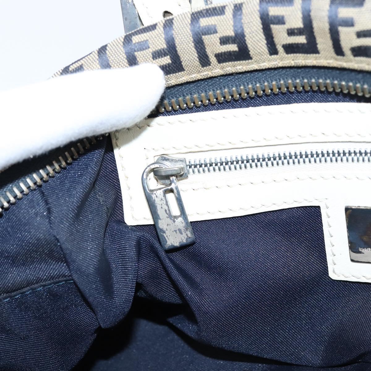 FENDI Zucchino Canvas Hand Bag Navy Silver 8BN004 Auth mr2935