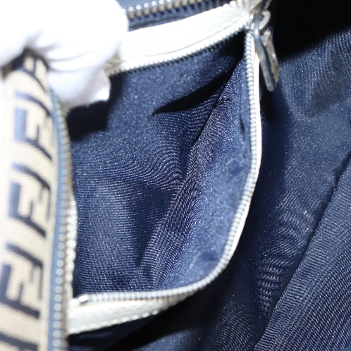 FENDI Zucchino Canvas Hand Bag Navy Silver 8BN004 Auth mr2935