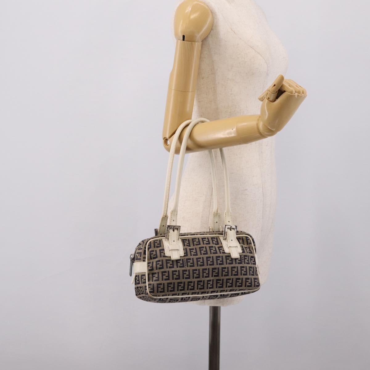 FENDI Zucchino Canvas Hand Bag Navy Silver 8BN004 Auth mr2935