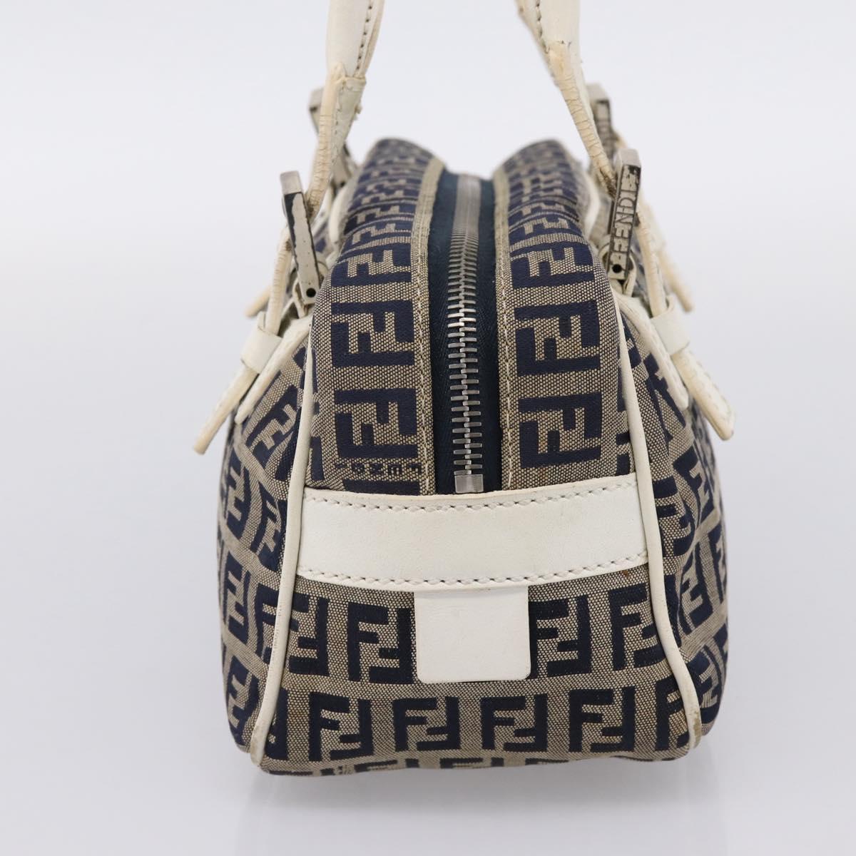 FENDI Zucchino Canvas Hand Bag Navy Silver 8BN004 Auth mr2935