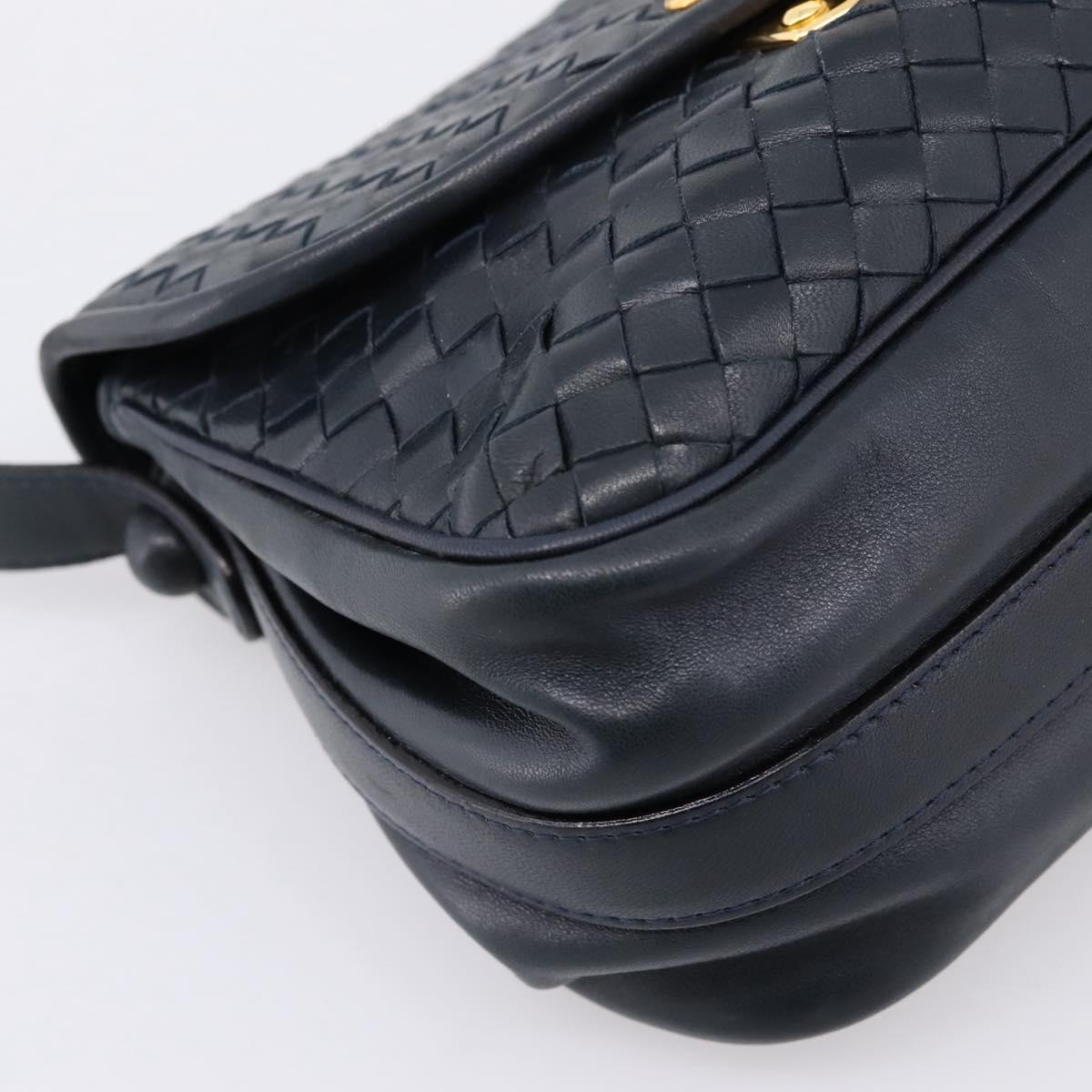 Bottega Veneta INTRECCIATO Shoulder Bag Leather Black Gold Tone Auth mr2936