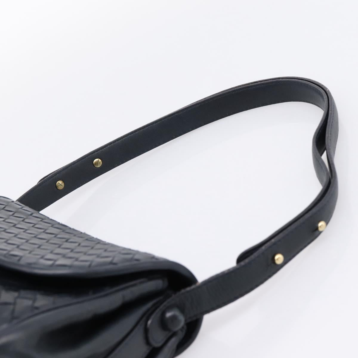Bottega Veneta INTRECCIATO Shoulder Bag Leather Black Gold Tone Auth mr2936