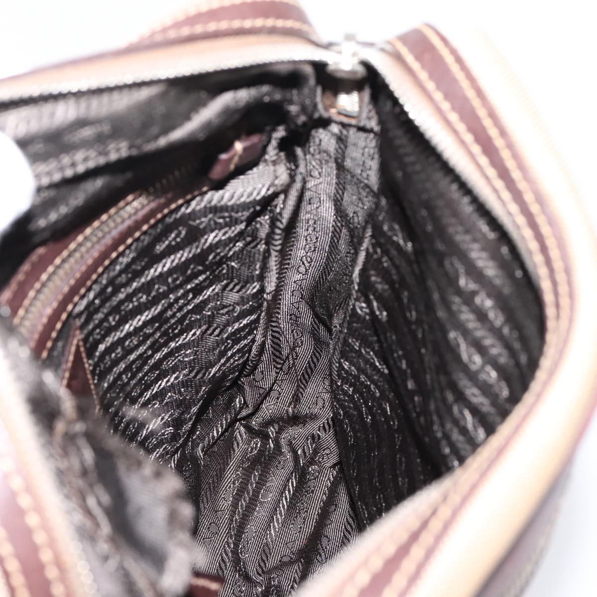 PRADA Shoulder Bag Canvas Brown Silver Auth mr2938