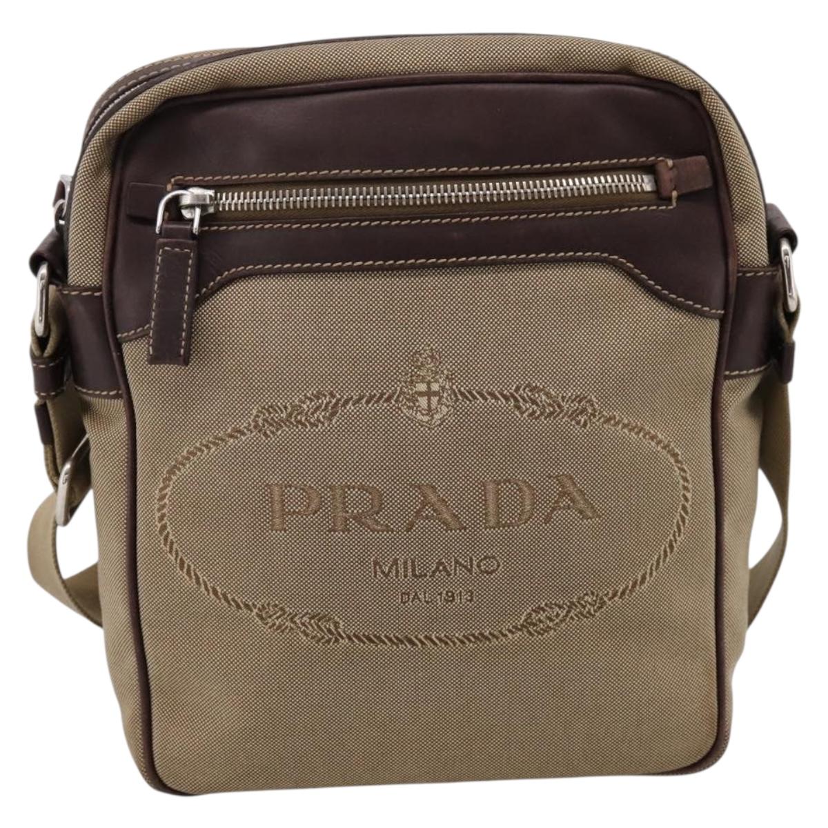 PRADA Shoulder Bag Canvas Brown Silver Auth mr2938