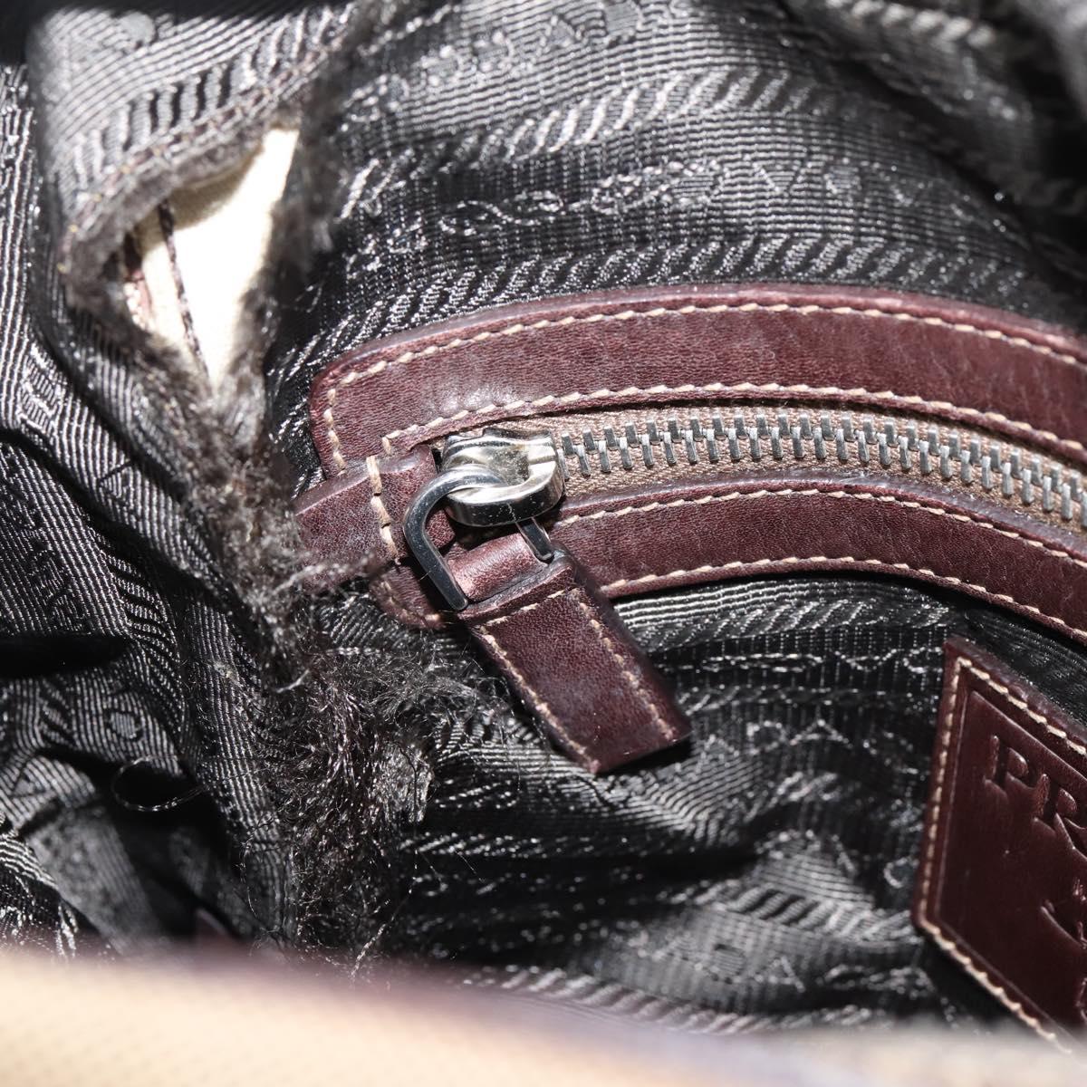 PRADA Shoulder Bag Canvas Brown Silver Auth mr2938