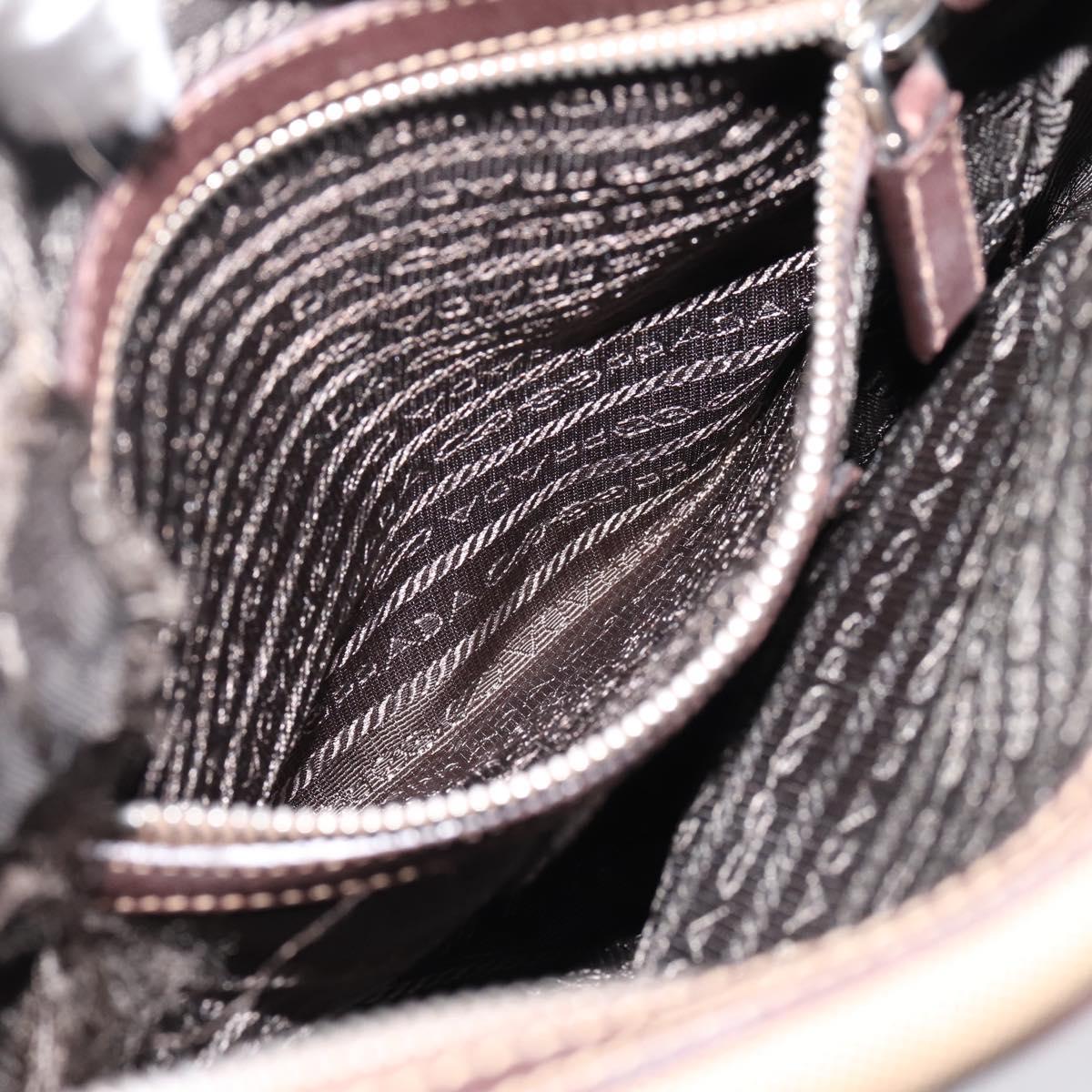 PRADA Shoulder Bag Canvas Brown Silver Auth mr2938