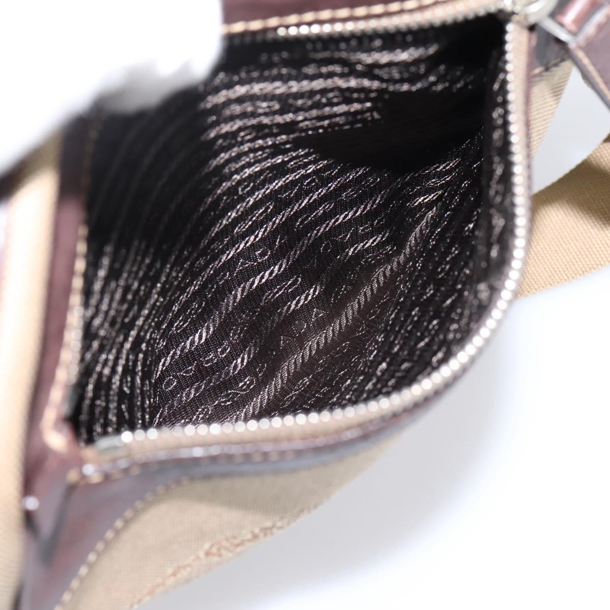 PRADA Shoulder Bag Canvas Brown Silver Auth mr2938