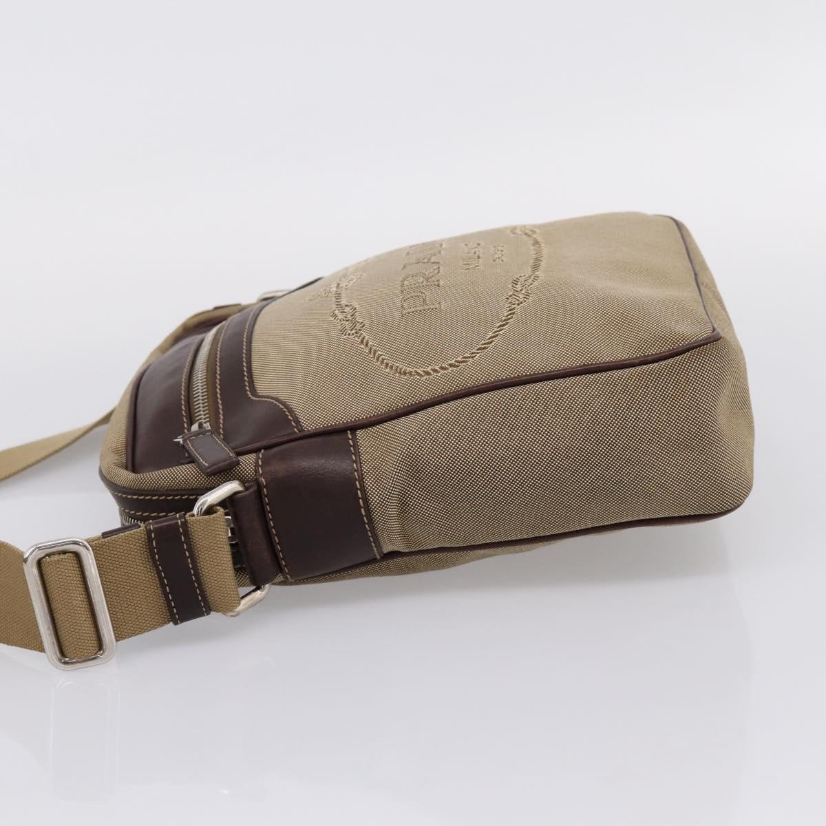 PRADA Shoulder Bag Canvas Brown Silver Auth mr2938