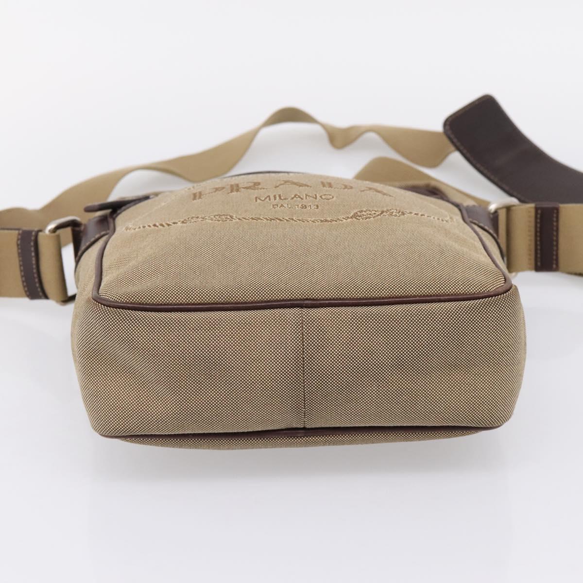 PRADA Shoulder Bag Canvas Brown Silver Auth mr2938