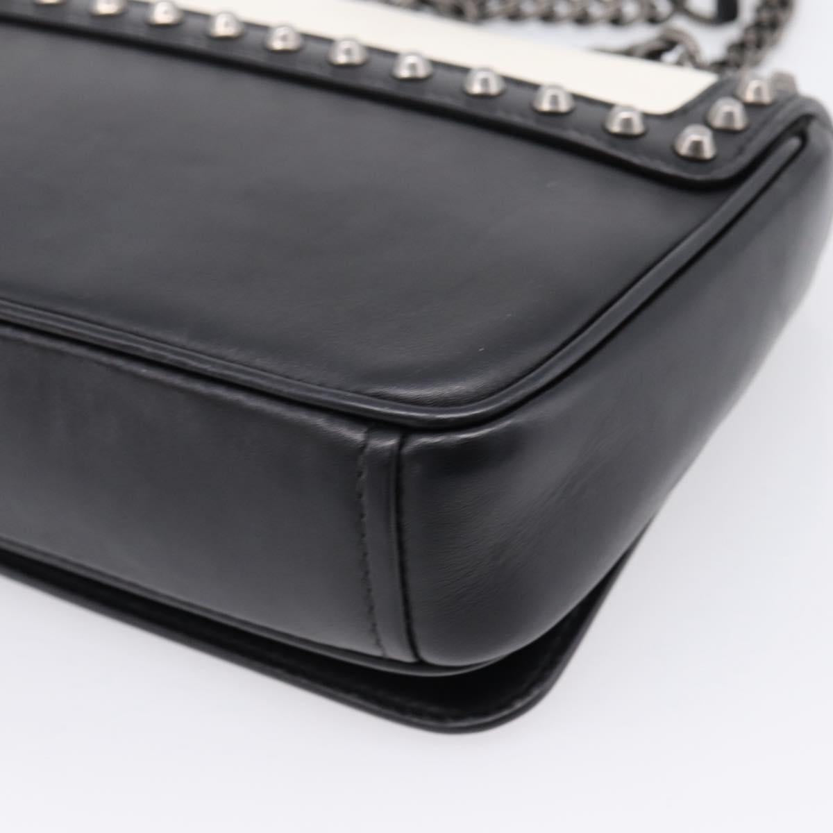 PRADA Chain Shoulder Bag Leather White Black Auth mr2939A