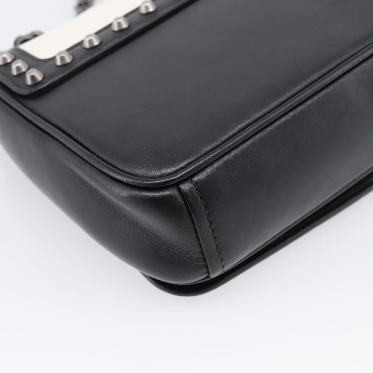 PRADA Chain Shoulder Bag Leather White Black Auth mr2939A