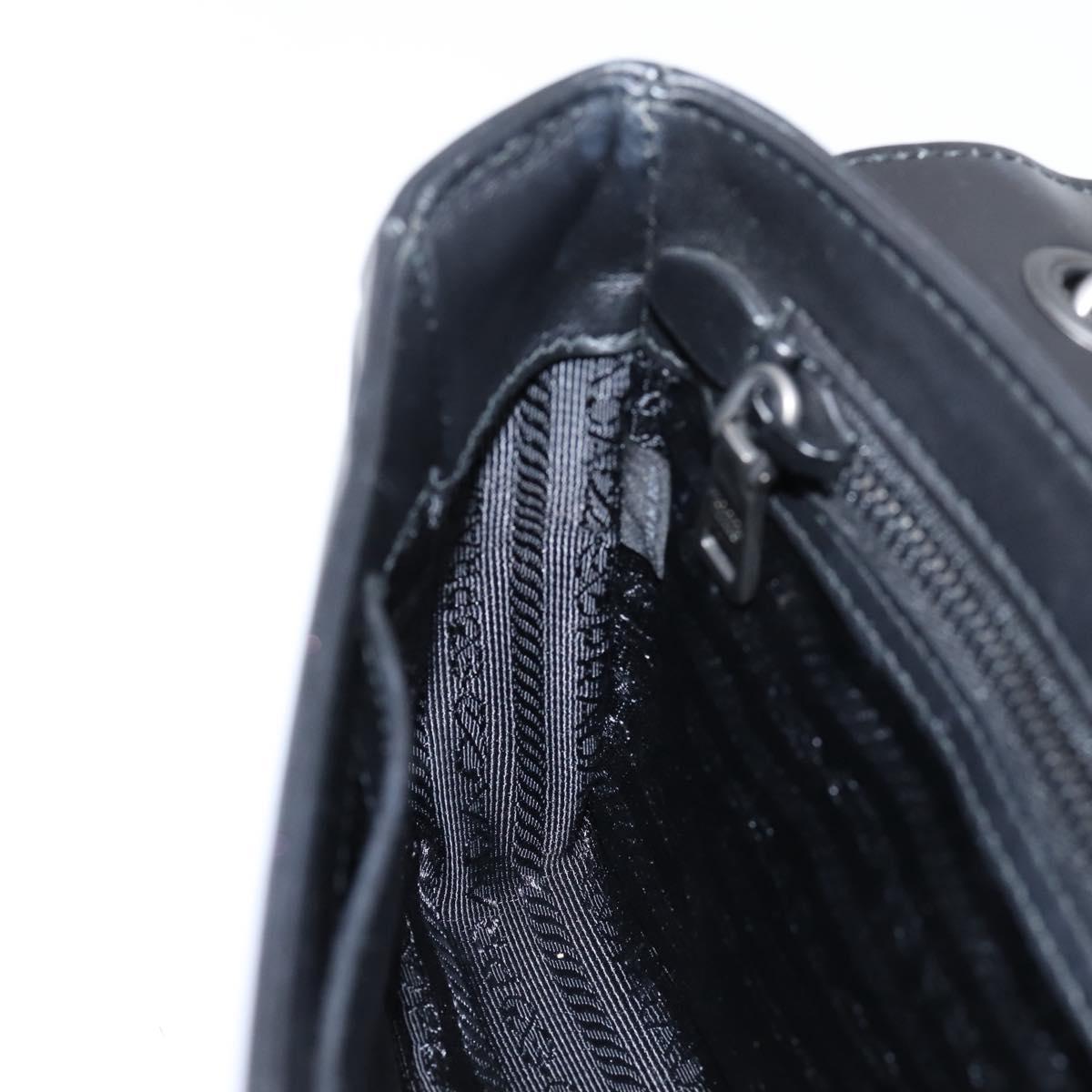 PRADA Chain Shoulder Bag Leather White Black Auth mr2939A