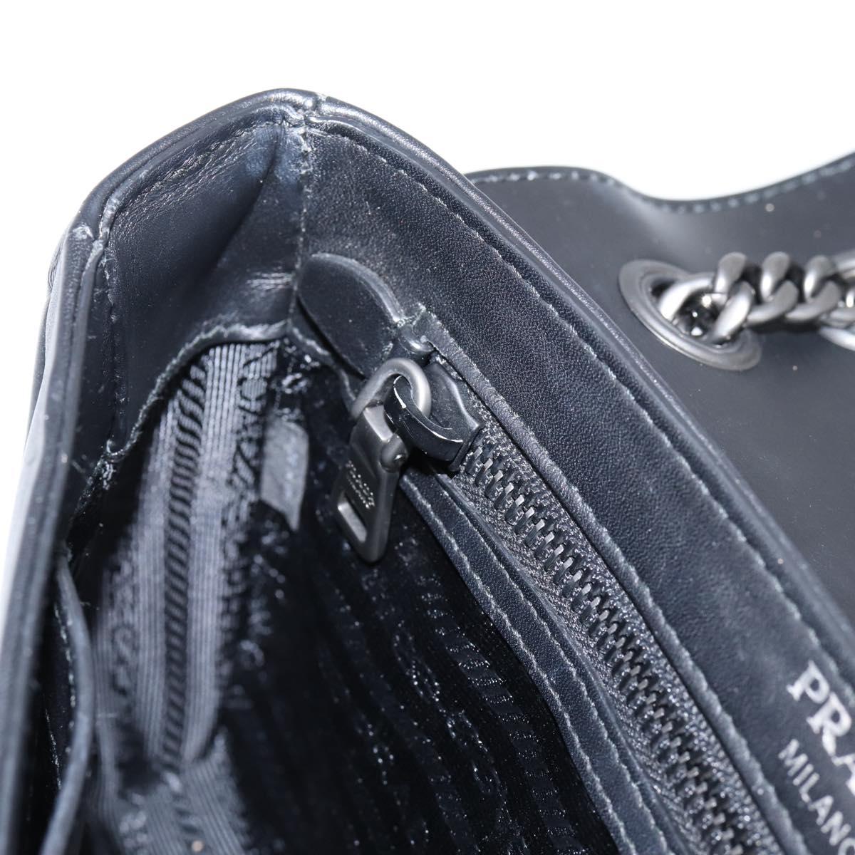 PRADA Chain Shoulder Bag Leather White Black Auth mr2939A