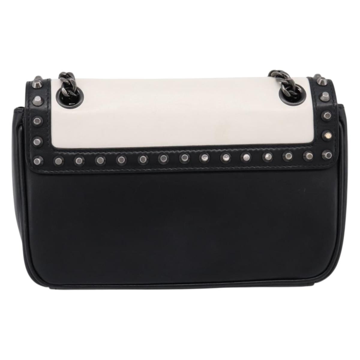 PRADA Chain Shoulder Bag Leather White Black Auth mr2939A
