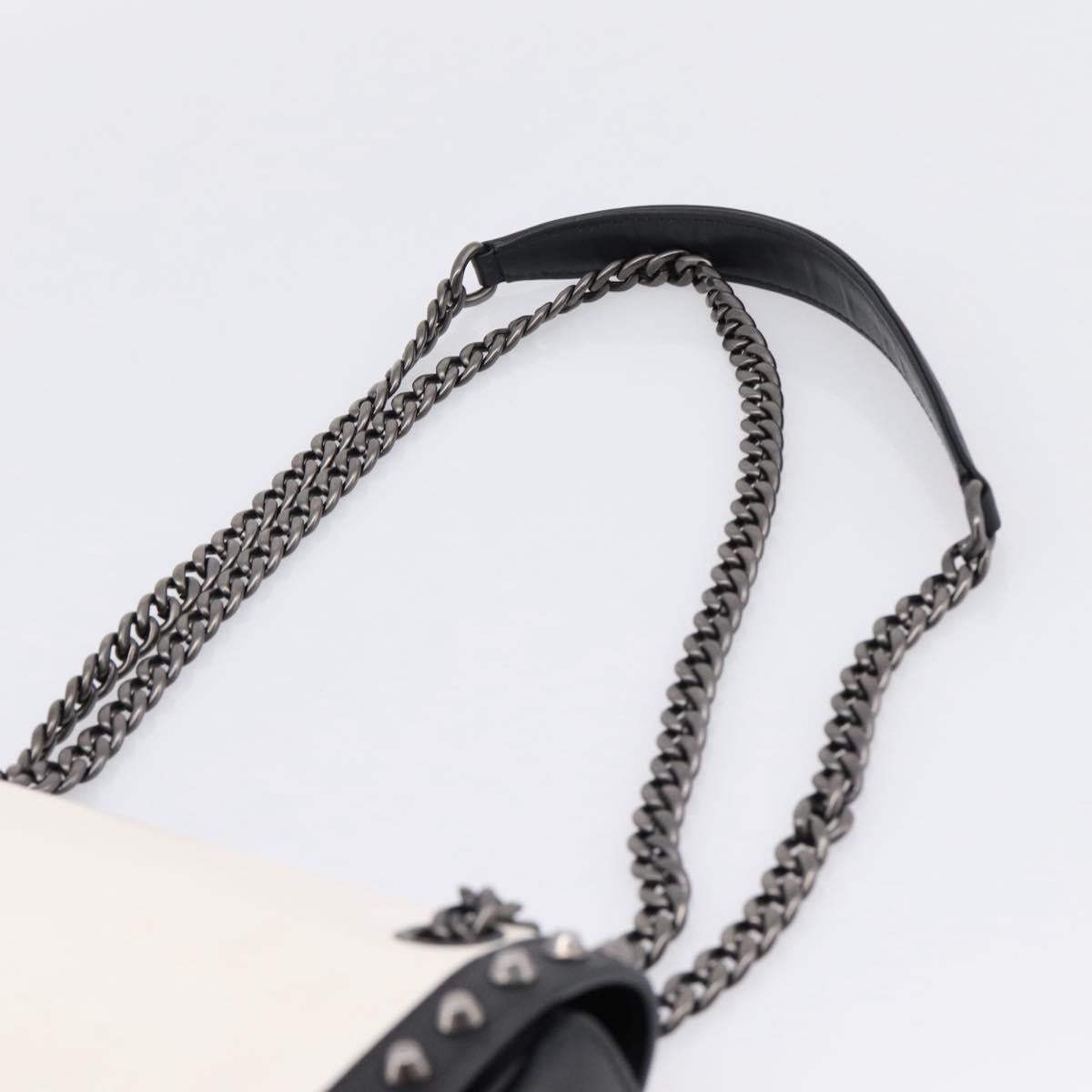 PRADA Chain Shoulder Bag Leather White Black Auth mr2939A