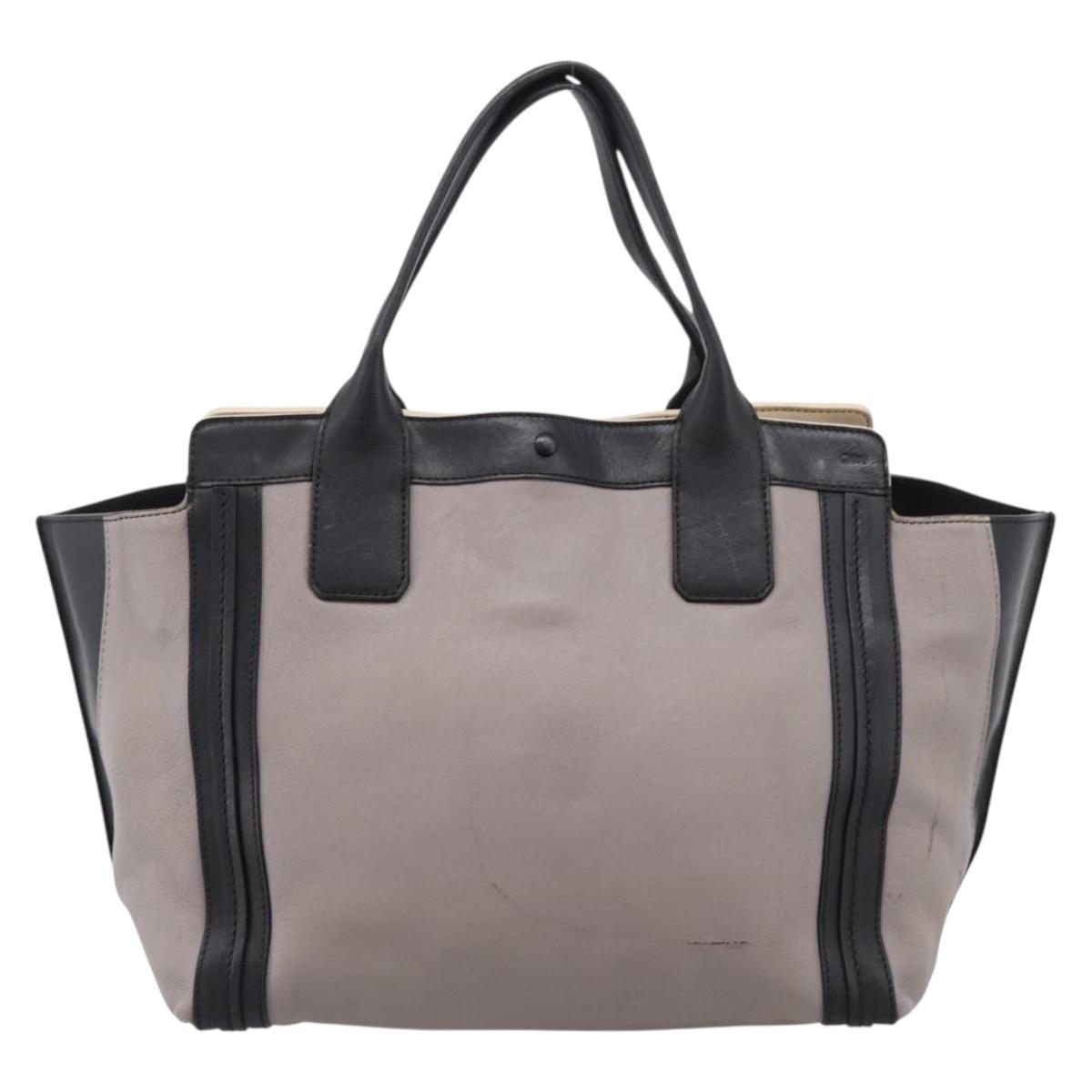Chloe Hand Bag Leather Gray Gold Tone Auth mr2941