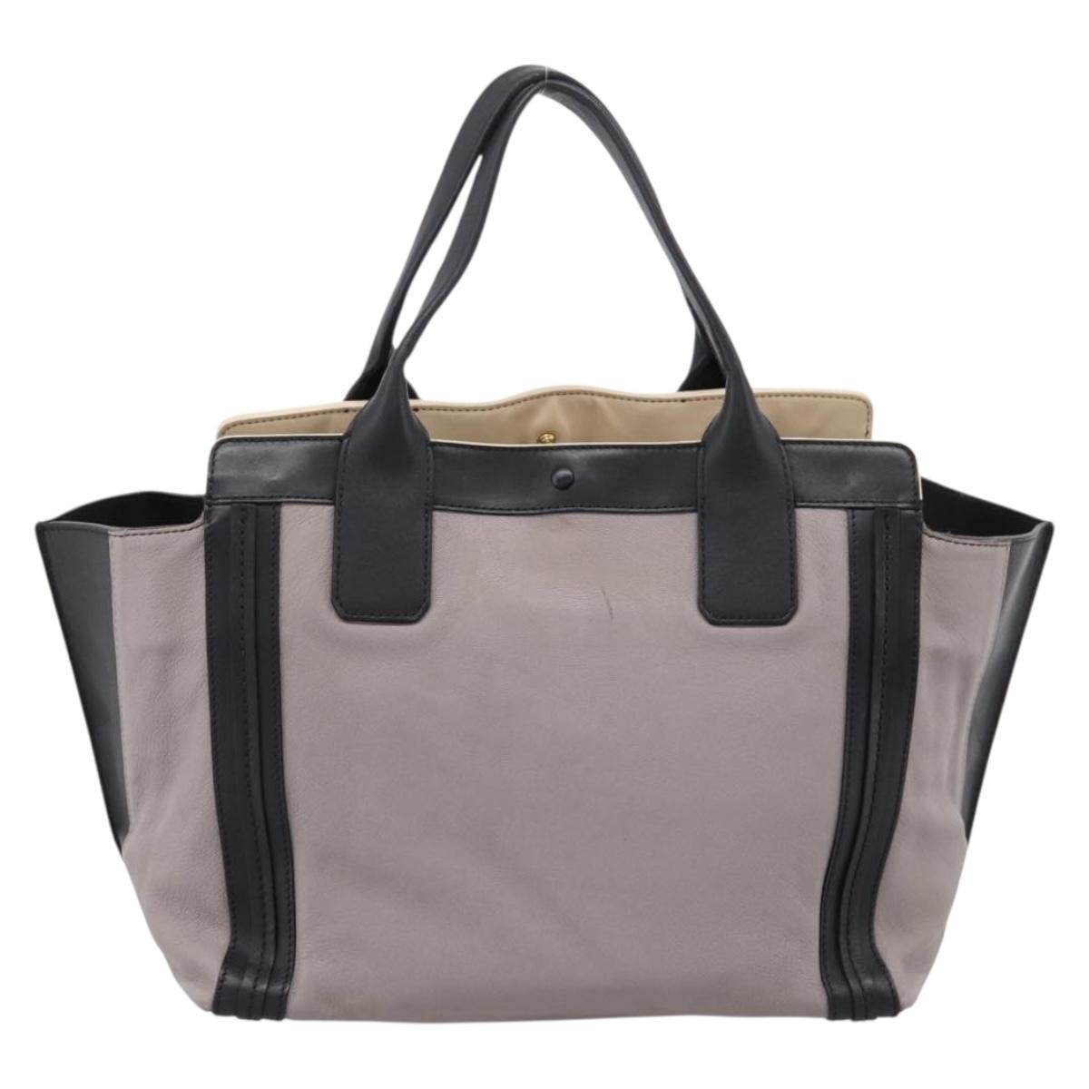 Chloe Hand Bag Leather Gray Gold Tone Auth mr2941