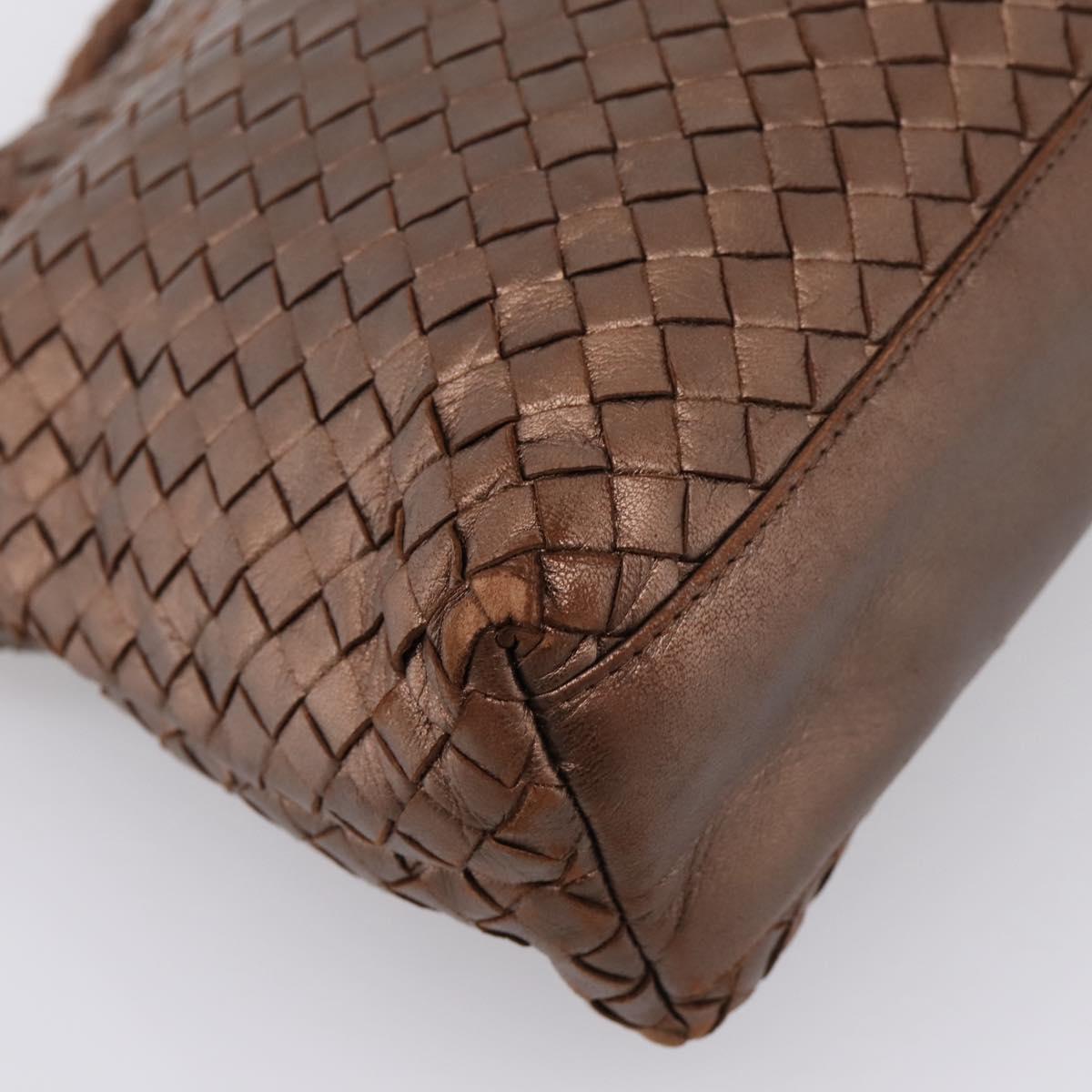 Bottega Veneta INTRECCIATO Shoulder Bag Leather Brown Gold Tone Auth mr2943A