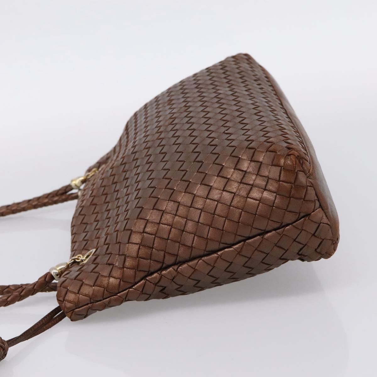 Bottega Veneta INTRECCIATO Shoulder Bag Leather Brown Gold Tone Auth mr2943A