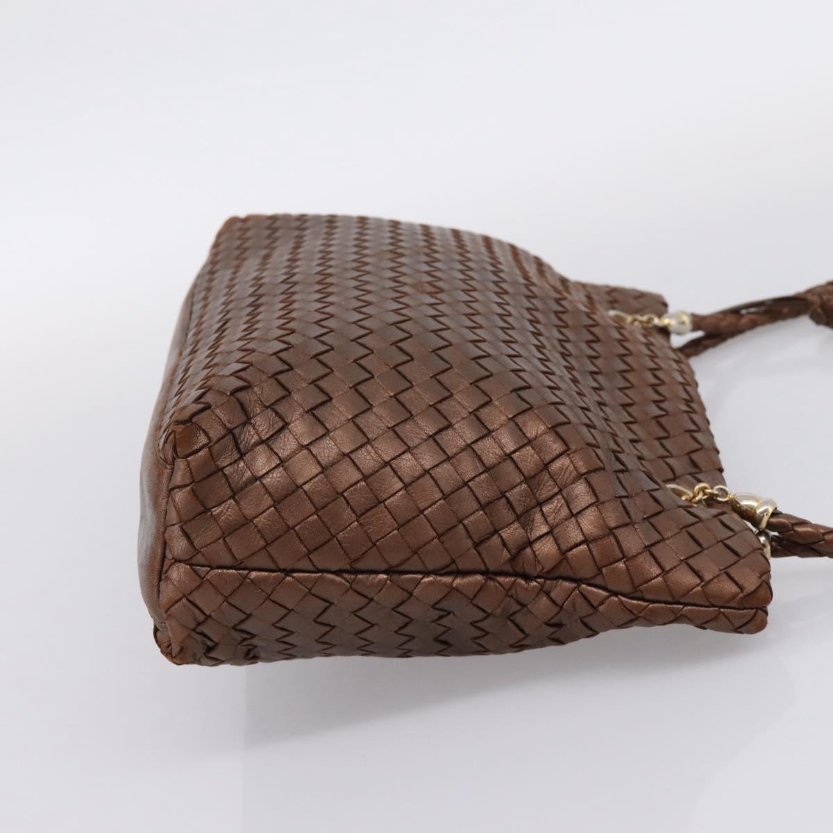Bottega Veneta INTRECCIATO Shoulder Bag Leather Brown Gold Tone Auth mr2943A