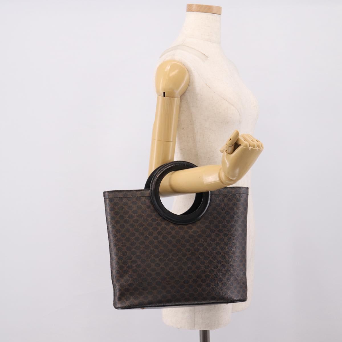 CELINE Macadam Canvas Hand Bag PVC Black Gold Tone Auth mr2944