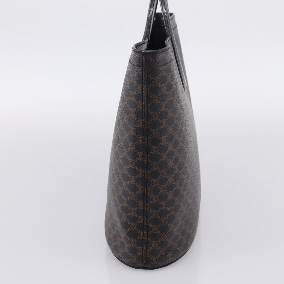 CELINE Macadam Canvas Hand Bag PVC Black Gold Tone Auth mr2944