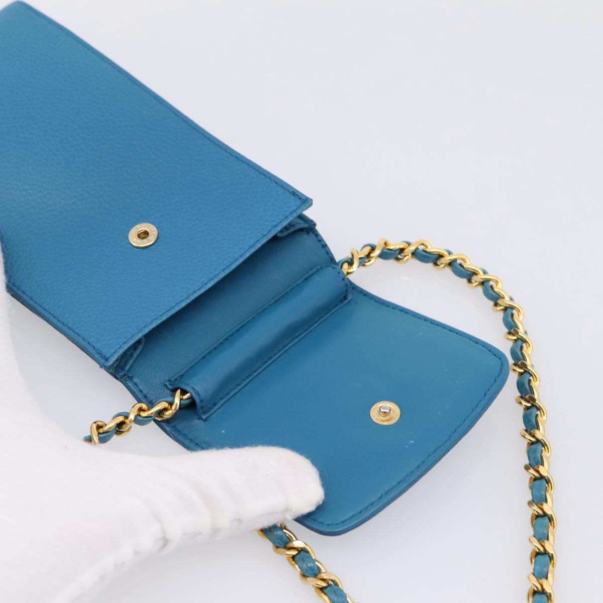 CHANEL Chain Shoulder Bag Caviar Skin Blue Gold Tone CC Auth mr2946V