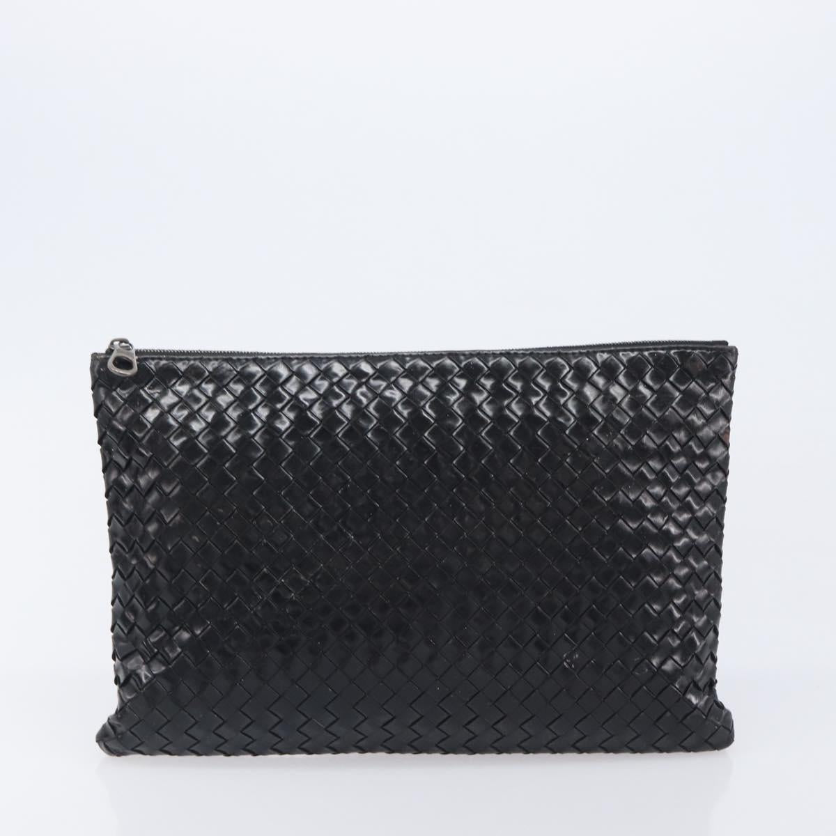 Bottega Veneta INTRECCIATO Business Clutch Bag Leather 2 Set Black Auth mr2949