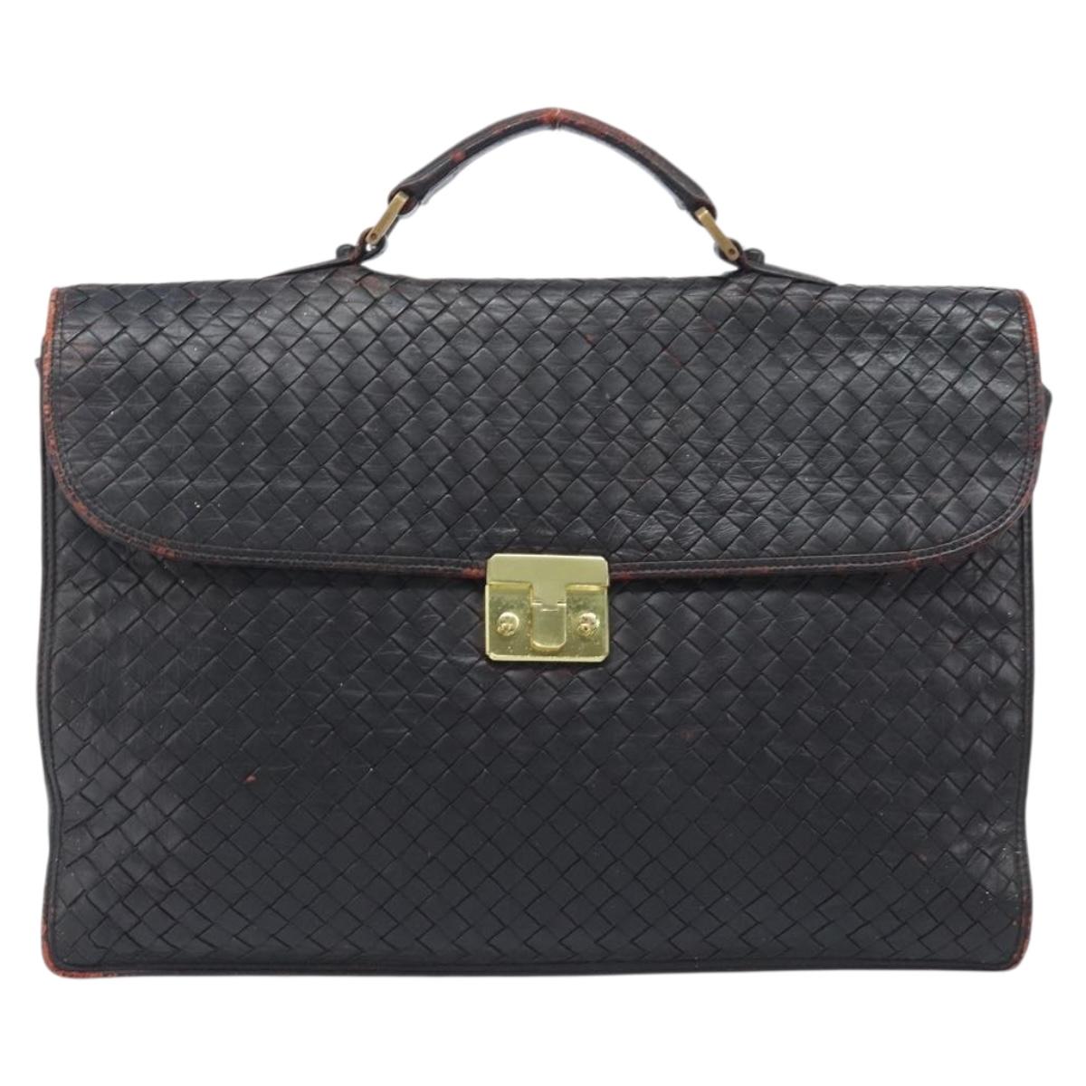 Bottega Veneta INTRECCIATO Business Clutch Bag Leather 2 Set Black Auth mr2949