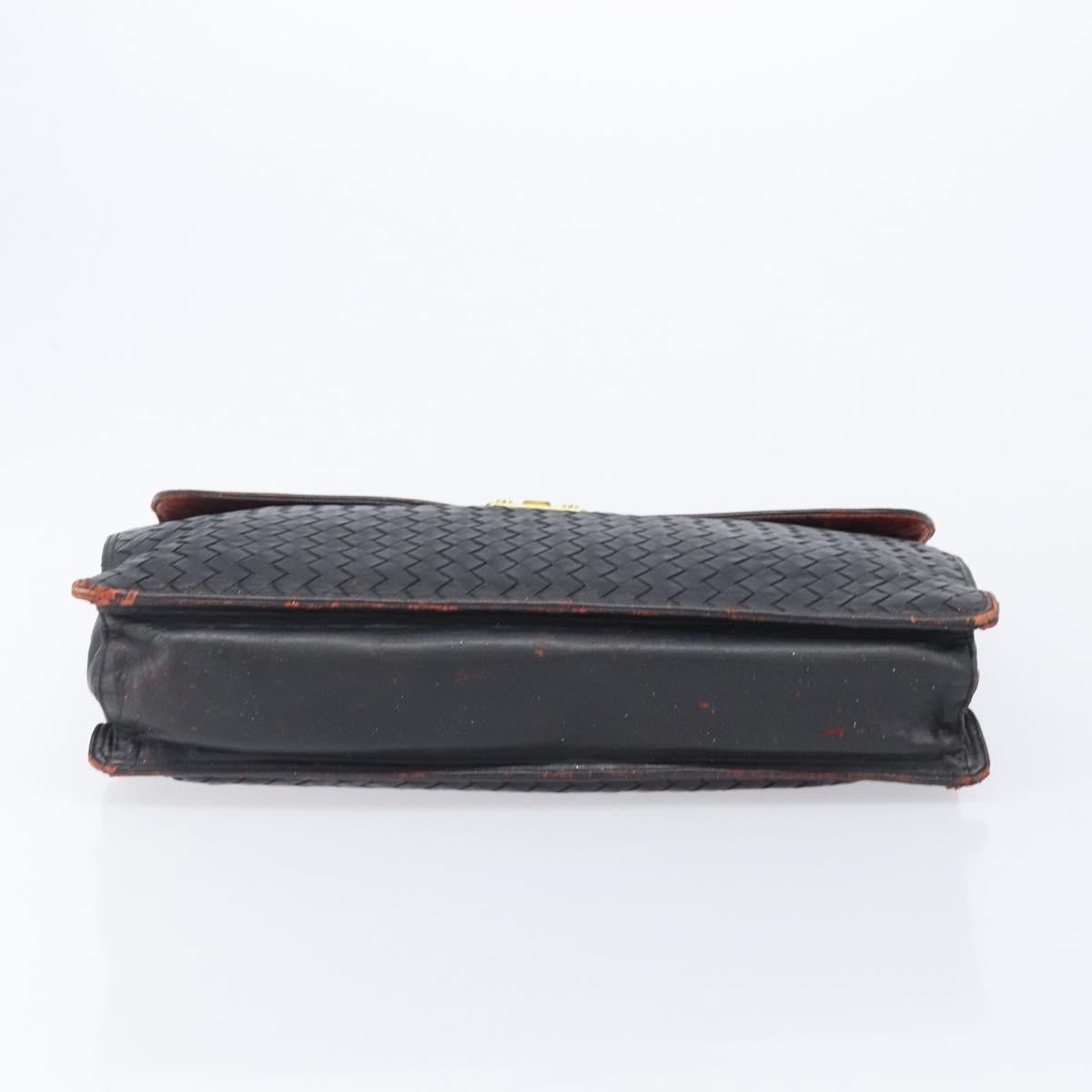 Bottega Veneta INTRECCIATO Business Clutch Bag Leather 2 Set Black Auth mr2949