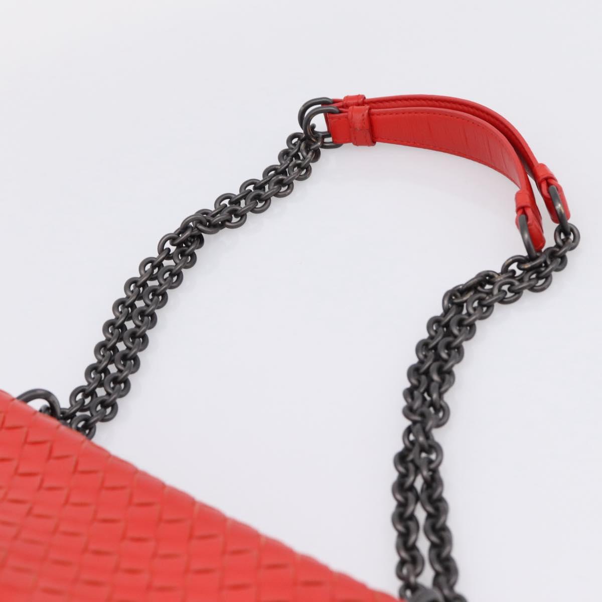 Bottega Veneta INTRECCIATO Chain Shoulder Bag Leather Red Auth mr2950A