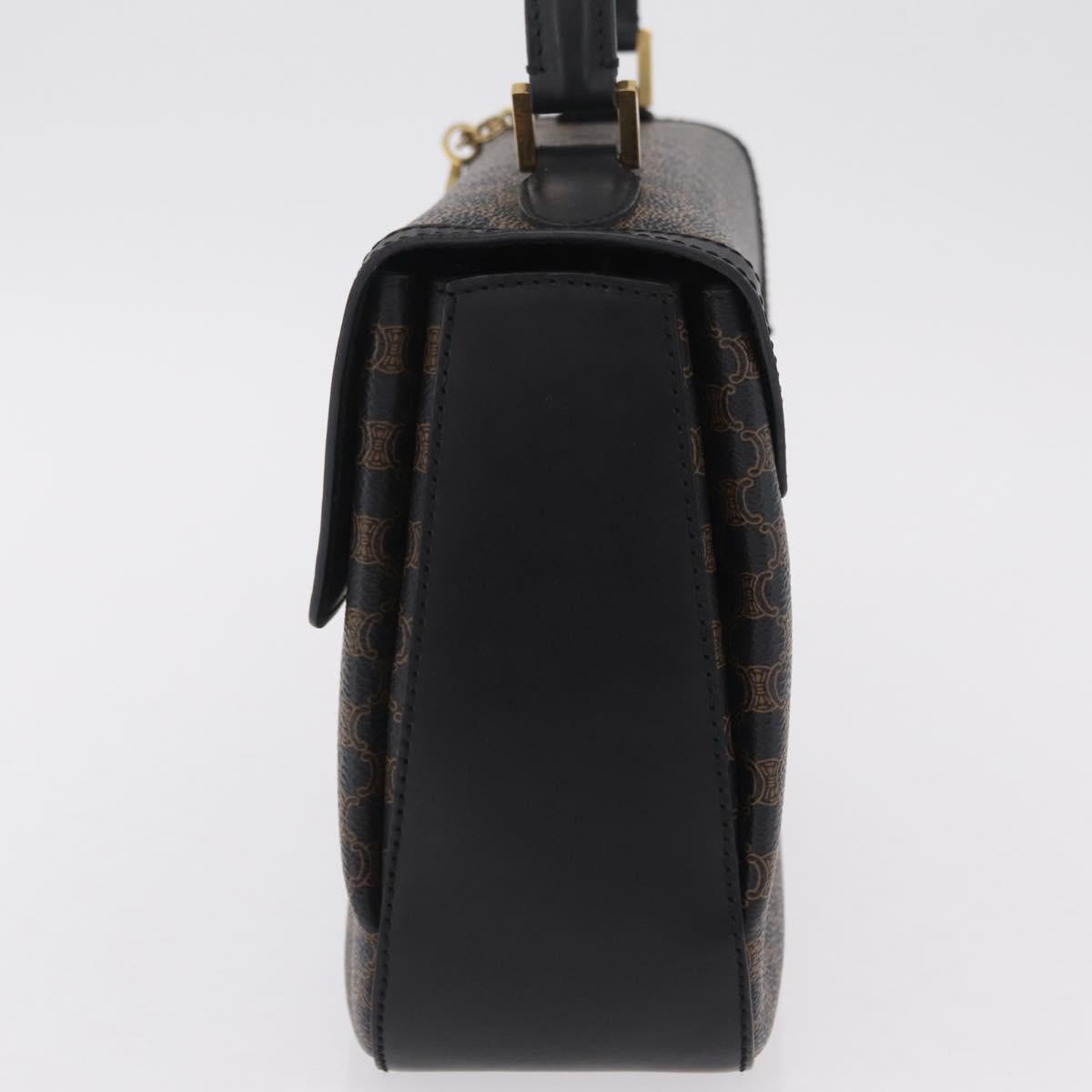 CELINE Macadam Canvas Hand Bag PVC Black Gold Tone Auth mr2952A