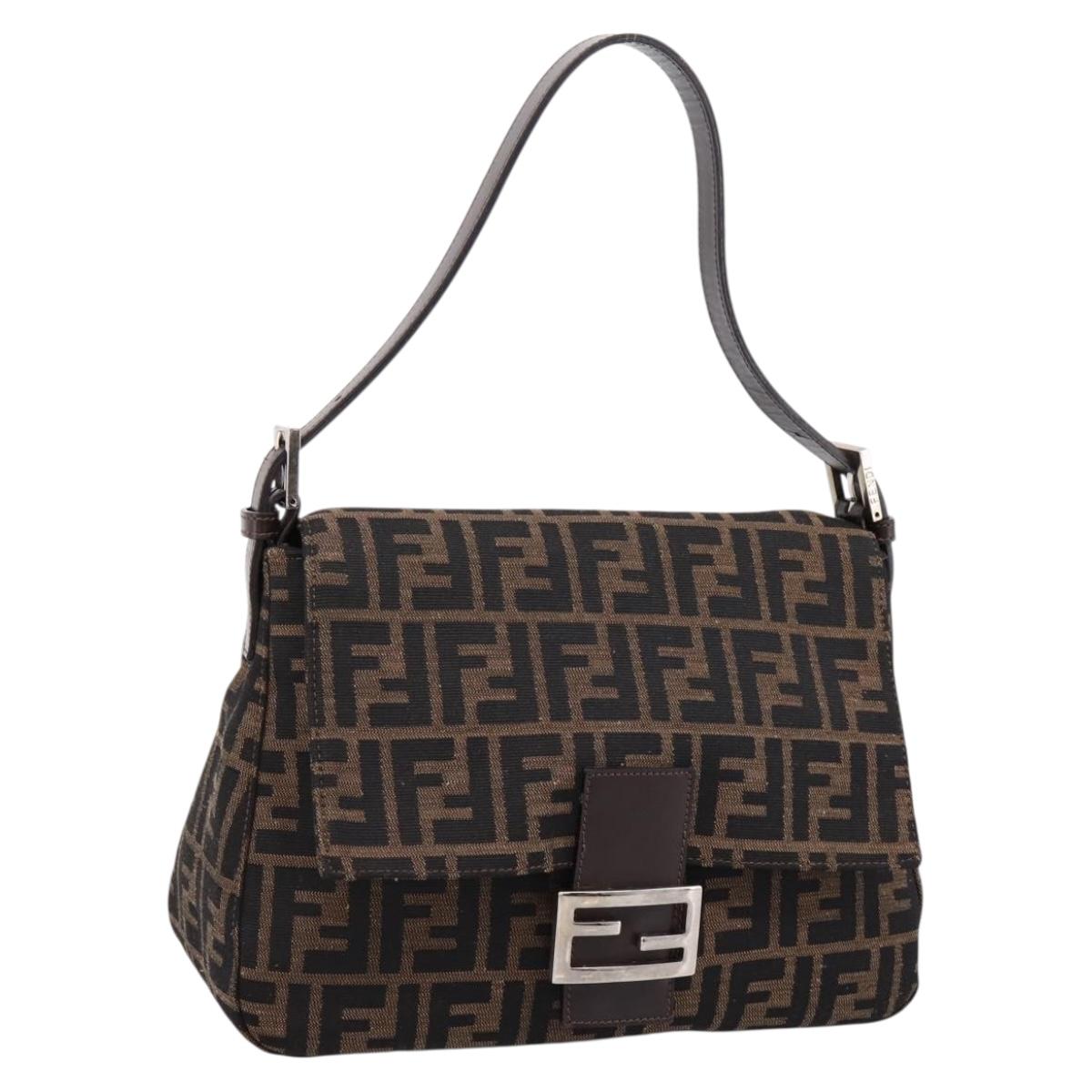 FENDI Zucca Canvas Mamma Baguette Shoulder Bag Brown Silver Auth mr2954V