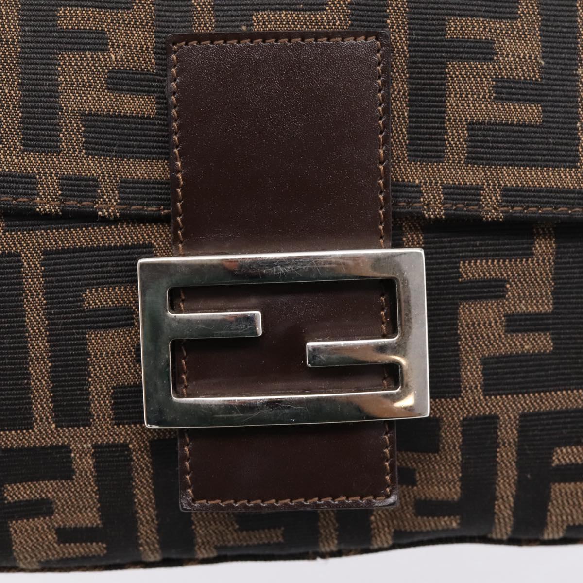 FENDI Zucca Canvas Mamma Baguette Shoulder Bag Brown Silver Auth mr2954V