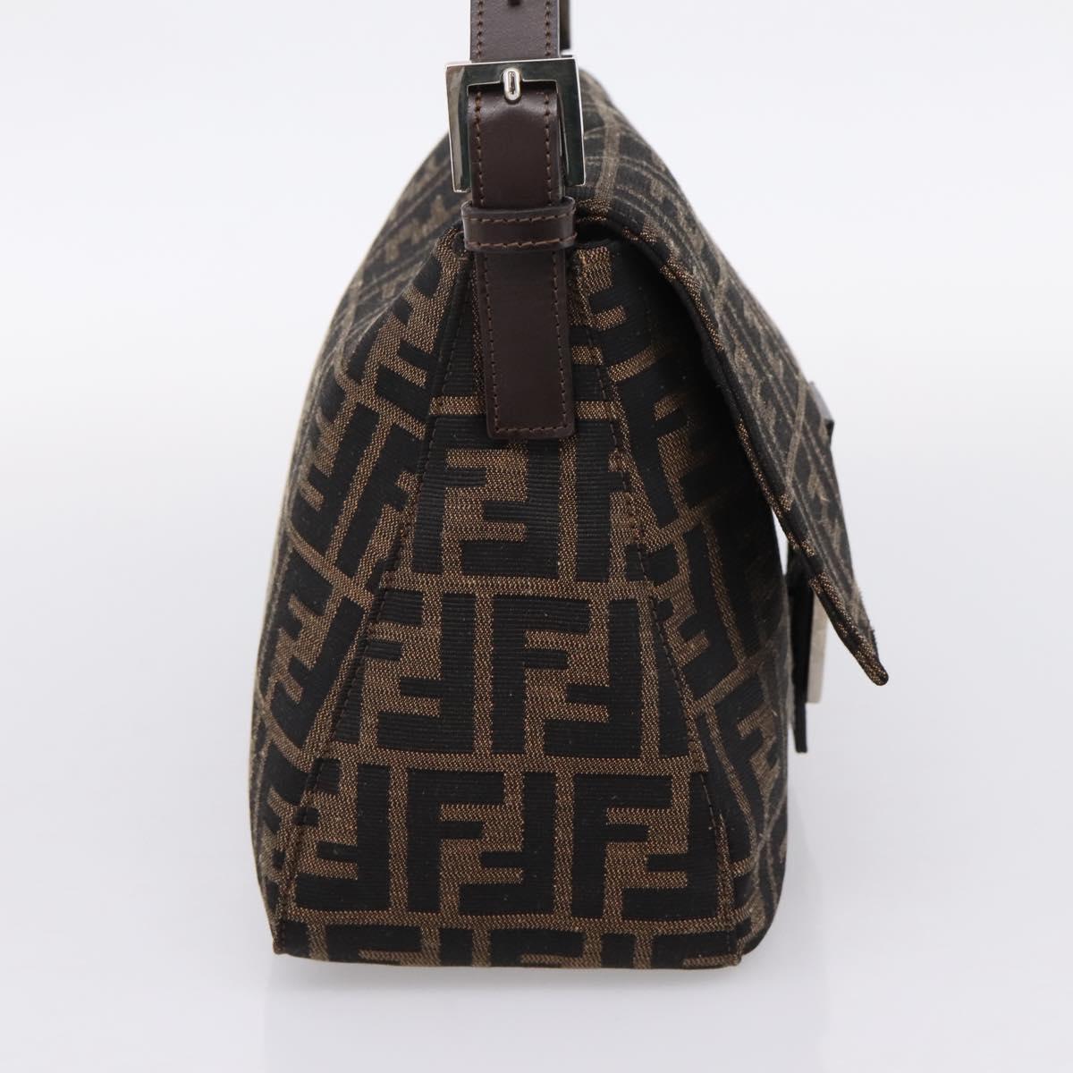FENDI Zucca Canvas Mamma Baguette Shoulder Bag Brown Silver Auth mr2954V