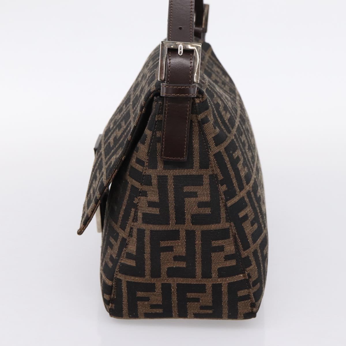FENDI Zucca Canvas Mamma Baguette Shoulder Bag Brown Silver Auth mr2954V
